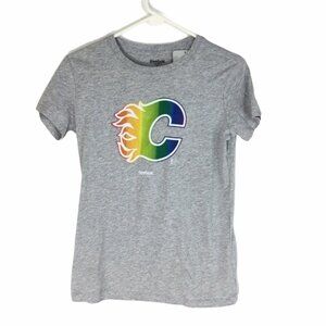 Reebok Calgary Flames Rainbow Perfect Tee T-Shirt Womens Size XL NWT